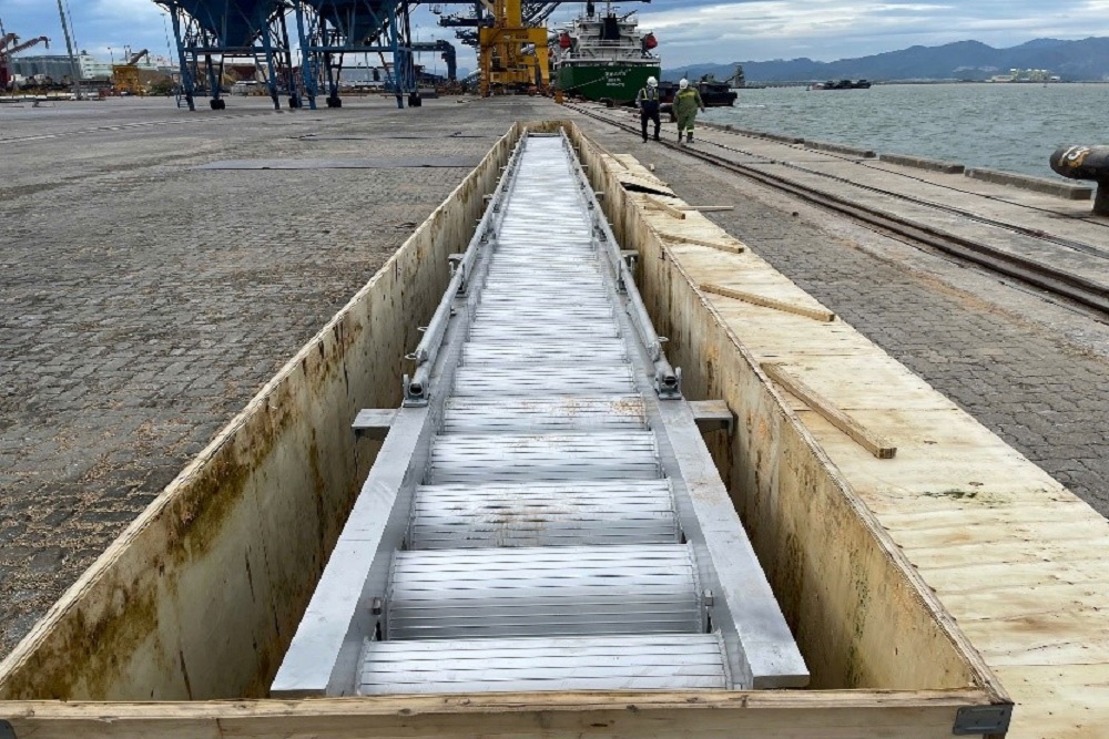 New accommodation ladder prepared for installation on a vessel