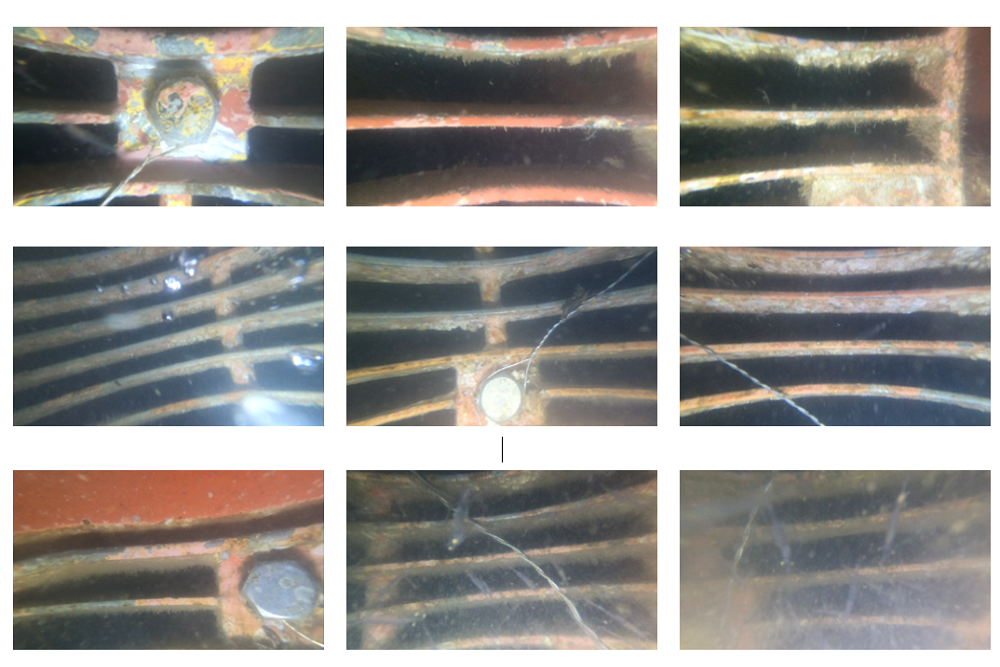 Condition of sea chest gratings recorded during an underwater inspection, including high sea chest, low sea chest, and emergency sea chest
