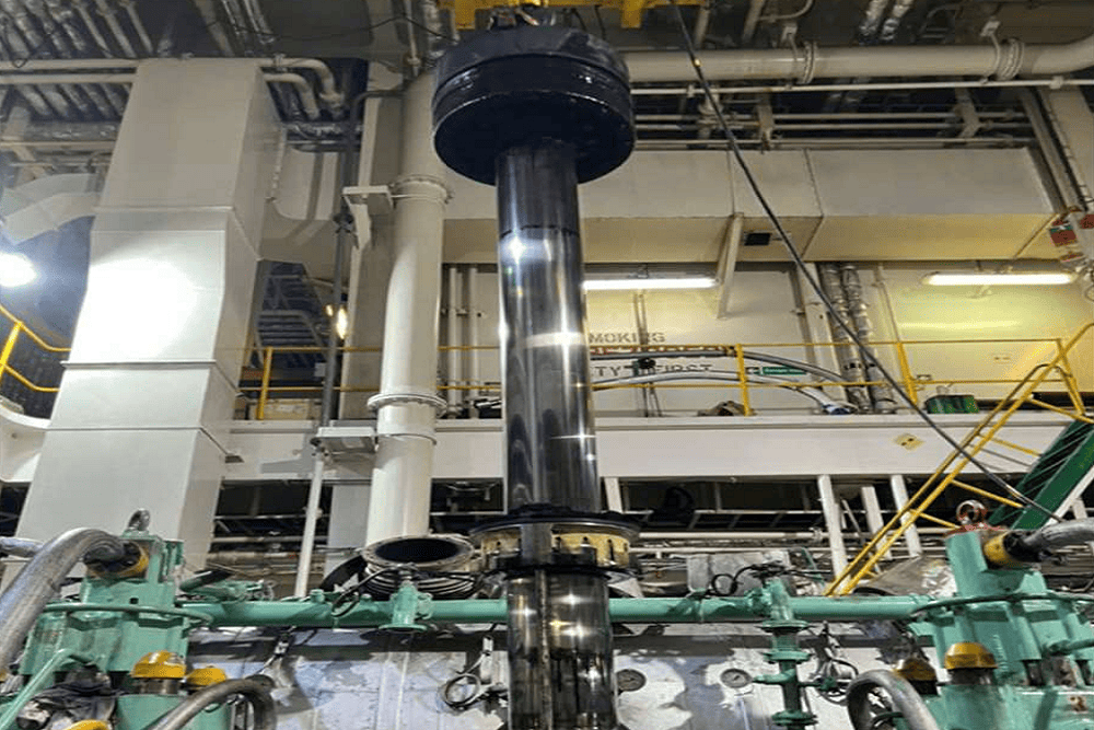 Main engine piston replacement in the engine room