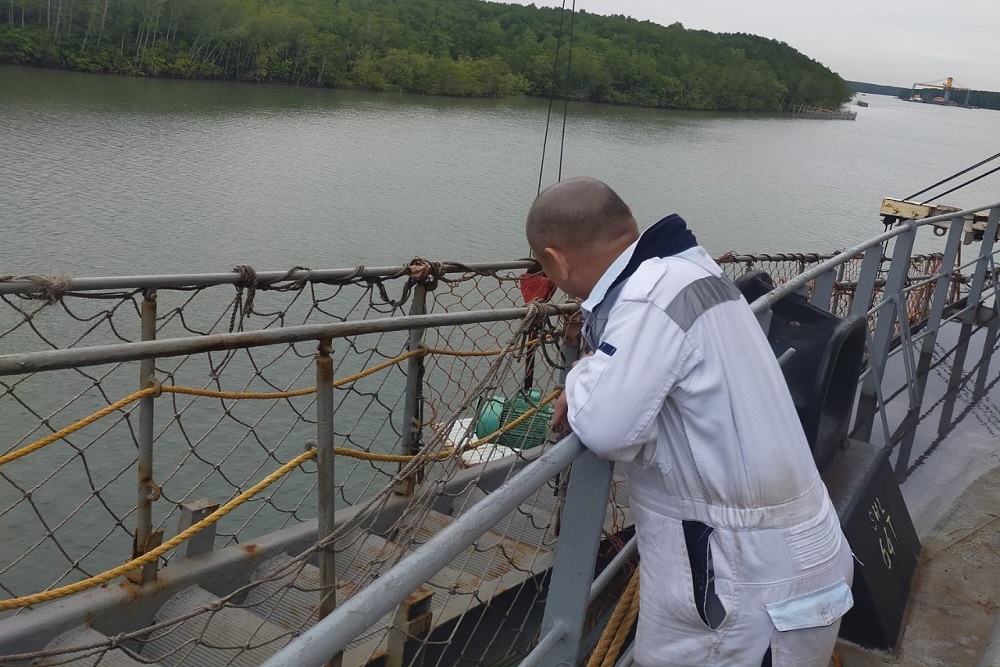VNS electric motor being lifted for rewinding during ship repair