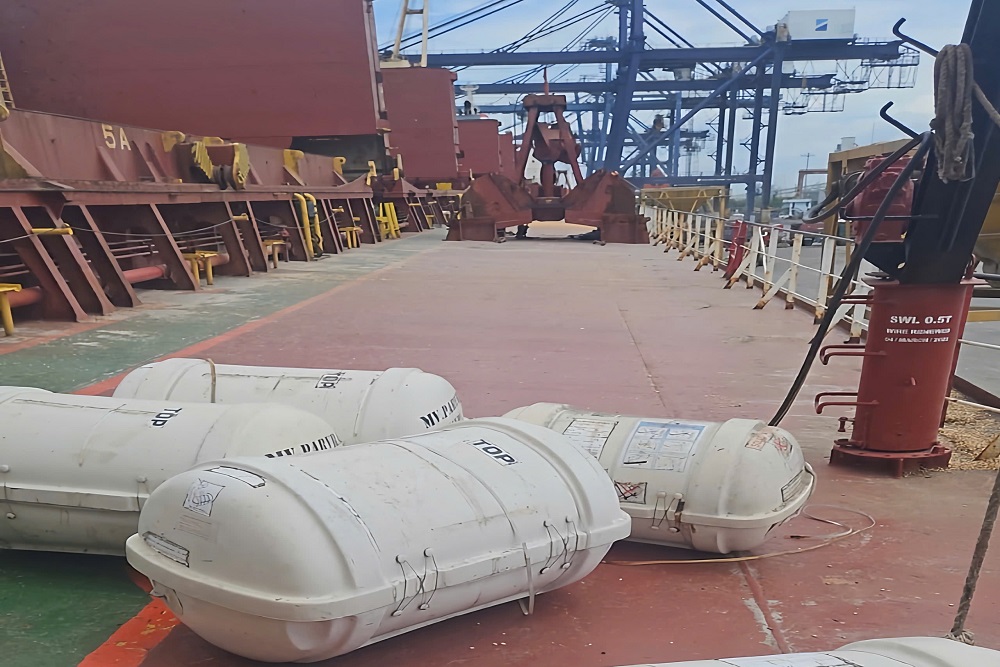 Liferafts on deck ready for inspection at Phu My Port