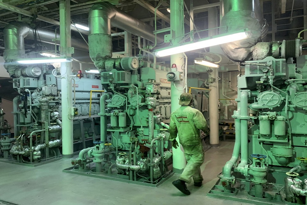 VNS technicians carrying out repair work in a vessel engine room