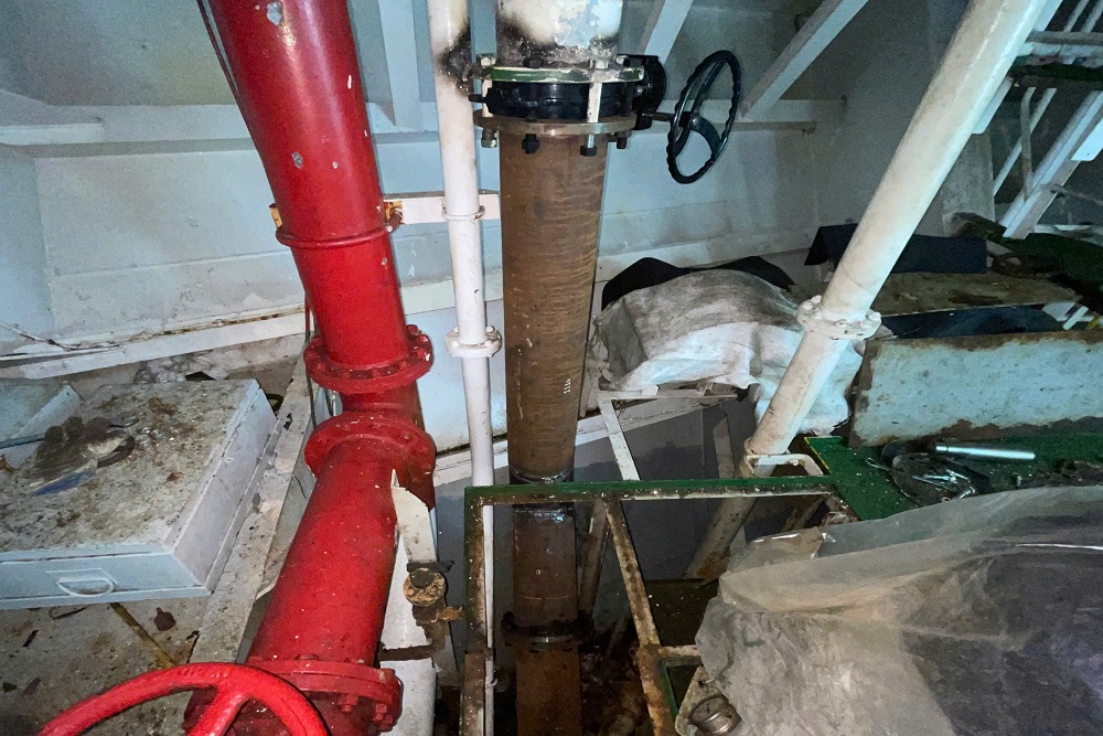 Newly renewed pipe section with flanged valve fitted in the vessel's pipeline