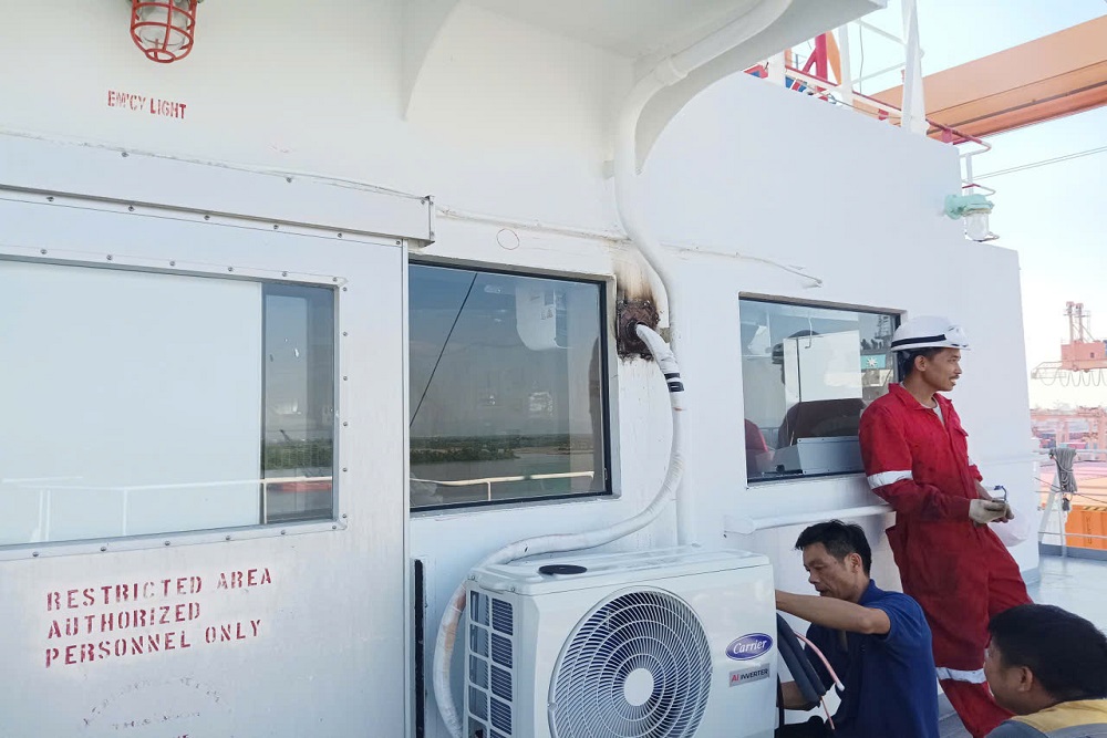 New outdoor air conditioning unit installed on a vessel's accommodation deck