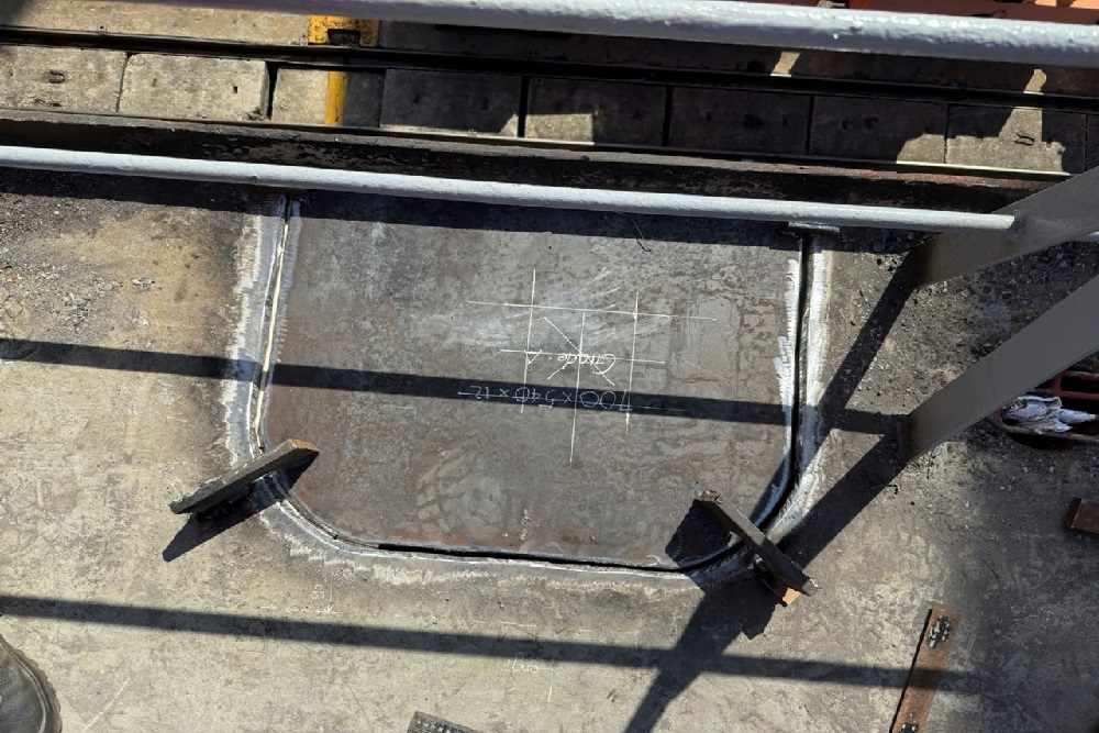 Grade A steel plate welded into a vessel’s deck during steel renewal